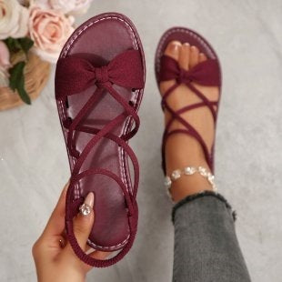 Damen Zarte Römersandalen mit Schleifen-Detail und verstellbaren Schnürriemen Echo Archiv