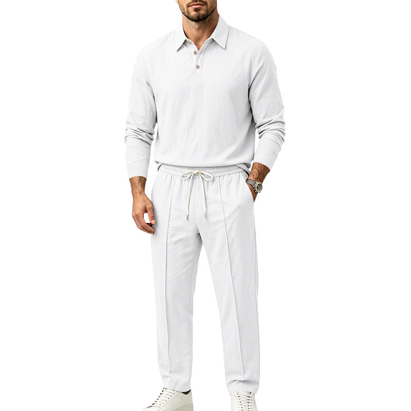 Herren Langarm-Henley-Lounge-Set aus leichter Baumwollmischung mit Kordelzug Echoarchiv