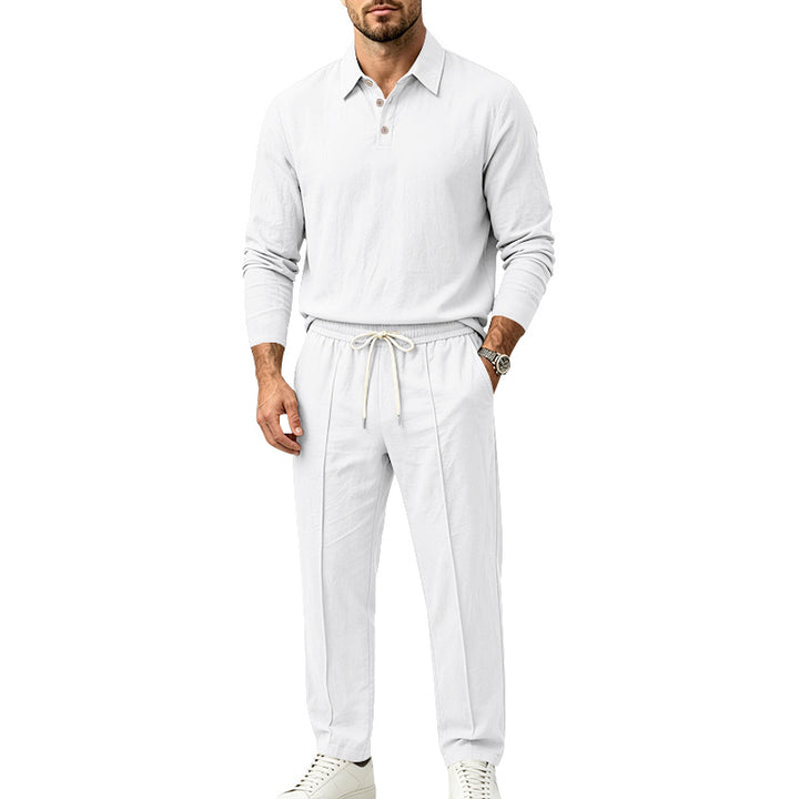Herren Langarm-Henley-Lounge-Set aus leichter Baumwollmischung mit Kordelzug Echoarchiv