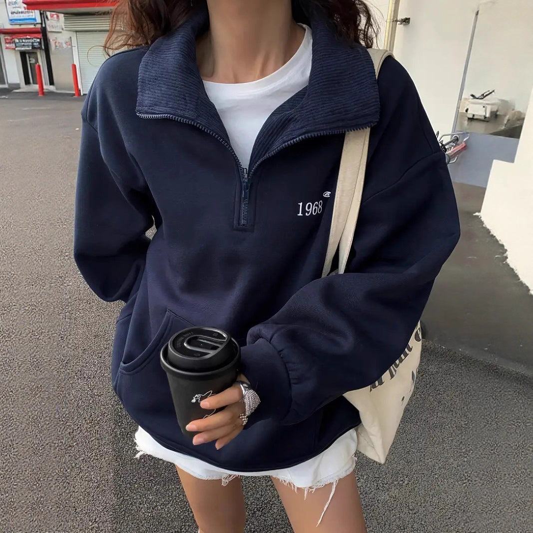 Damen nan oversized Halbzip-Sweatshirt mit hohem Stehkragen, Kängurutasche und lässigem Oversize-Schnitt Echo Archiv