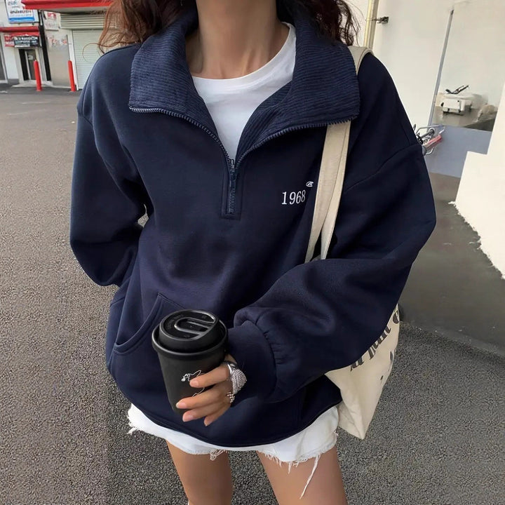 Damen nan oversized Halbzip-Sweatshirt mit hohem Stehkragen, Kängurutasche und lässigem Oversize-Schnitt Echo Archiv
