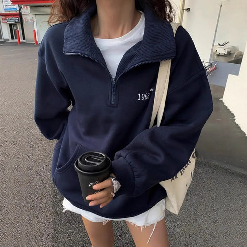 Damen nan oversized Halbzip-Sweatshirt mit hohem Stehkragen, Kängurutasche und lässigem Oversize-Schnitt Echo Archiv