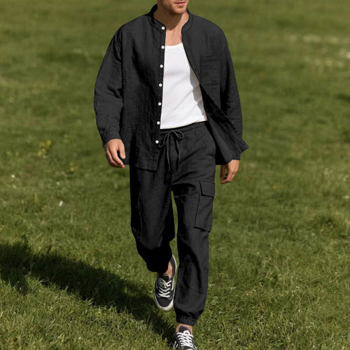 Herren lässiges Leinen-Outfit mit praktischen Taschen und komfortablem Schnitt Echoarchiv