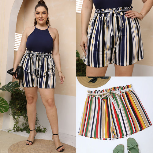 Damen gestreifte Sommer-Shorts mit elastischem Bund und Taillenknotenschnur Echo Archiv