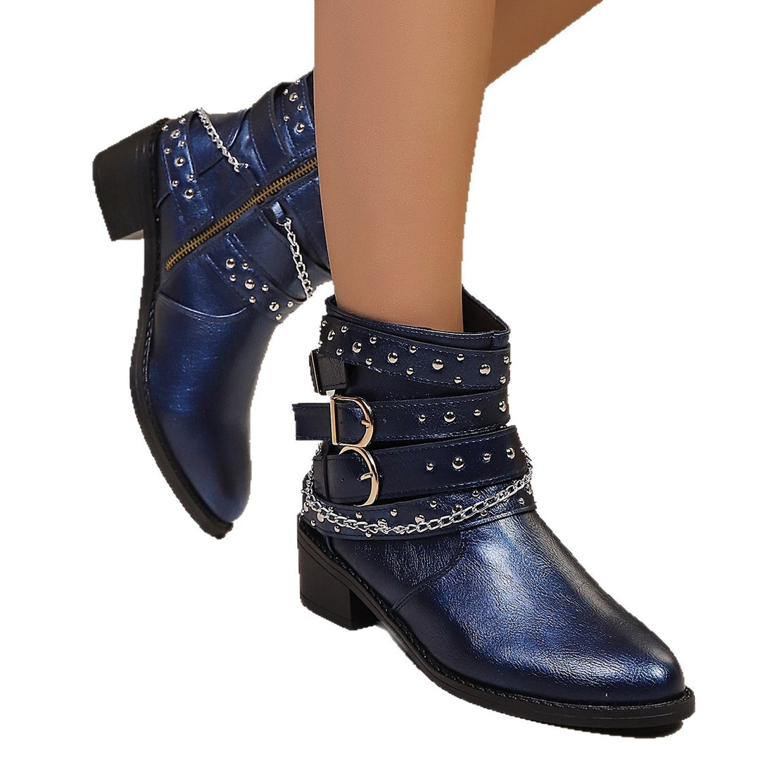 Damen Nietenbesetzte Stiefelette mit Ketten‑ und Schnallen‑Details – Varelle