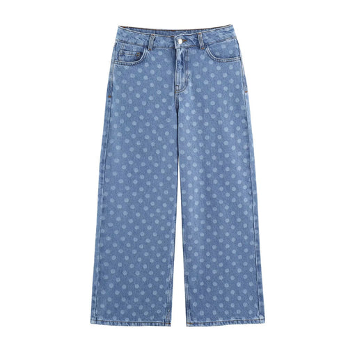 Damen Weite Cropped-Jeans mit hohem Bund und gepunktetem Denim Echo Archiv