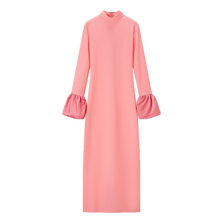 Damen Maxikleid mit Stehkragen und gerafften Volantärmeln Echo Archiv