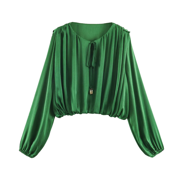 Damen nan luftige Boho Carmen-Bluse mit Kordelzug, weiten Ballonärmeln und elastischem Saum Echo Archiv