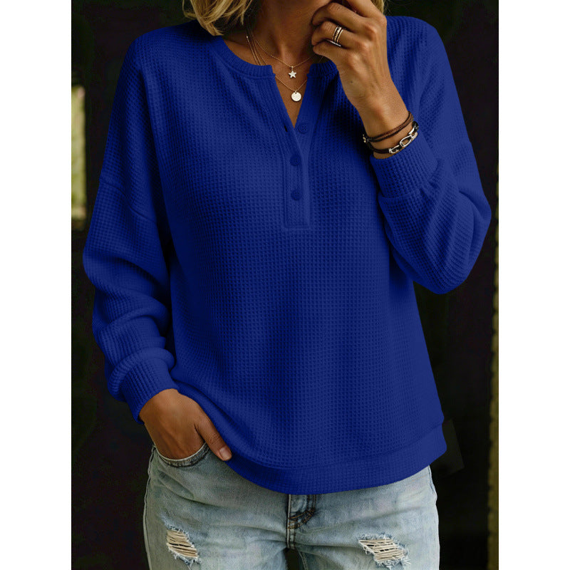 Damen Waffelstrick-Henleypullover mit Oversize-Schnitt Echoarchiv