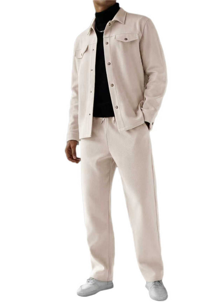 Herren nan zweiteiliges Overshirt- und Relaxhose-Set aus weichem Baumwollfrottee mit Druckknopfleiste und Tunnelzug Echo Archiv