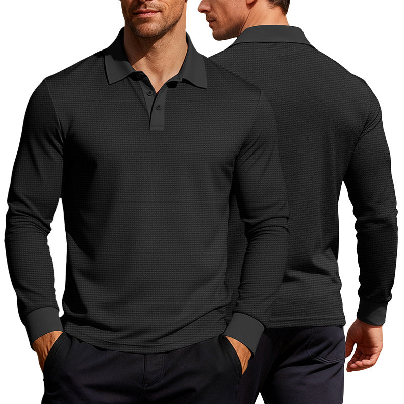 Herren nan Langarm-Poloshirt aus Waffelstrick mit schmaler Passform verdeckter Knopfleiste und Hemdkragen Echo Archiv