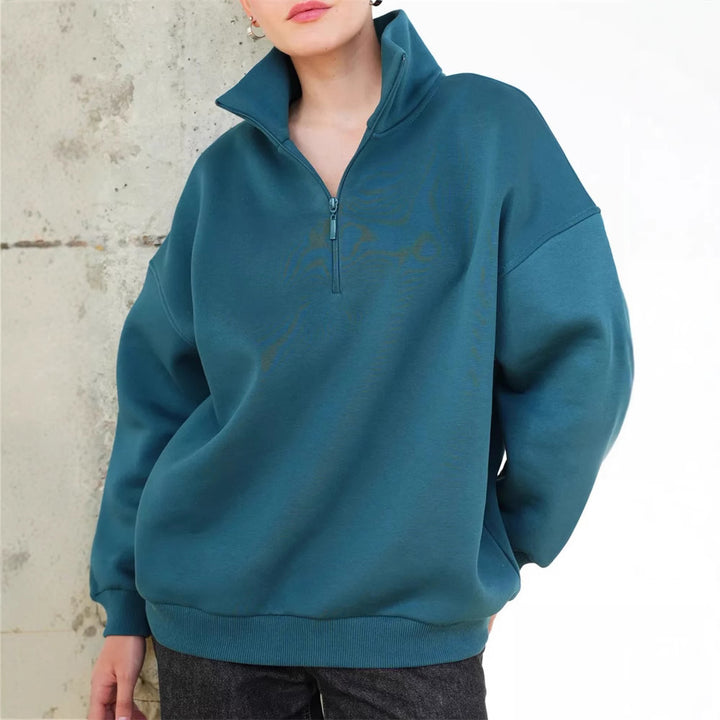 Damen Oversized Halbzip Sweater mit hohem Stehkragen und Rippbündchen – Auréline