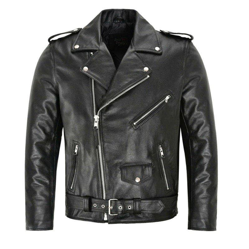 Herren Motorradlederjacke mit asymmetrischem Reißverschluss und praktischen Taschen Echoarchiv