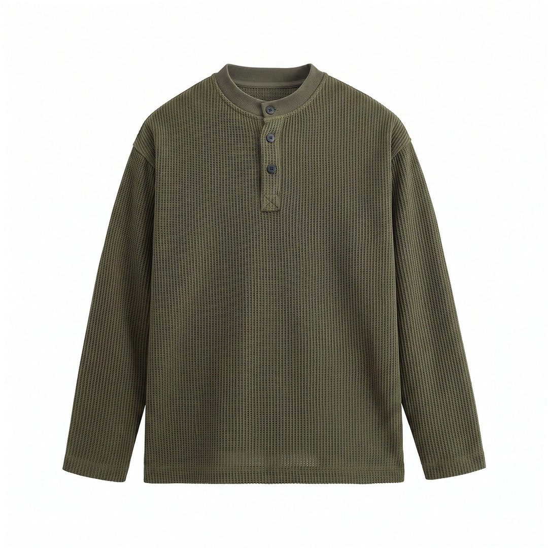 Herren Waffelstrick-Henley Langarmshirt mit Knopfleiste und entspannter Passform Echoarchiv