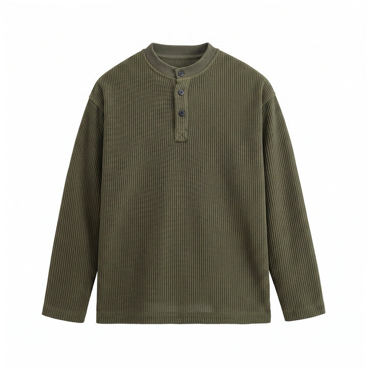 Herren Waffelstrick-Henley Langarmshirt mit Knopfleiste und entspannter Passform Echoarchiv