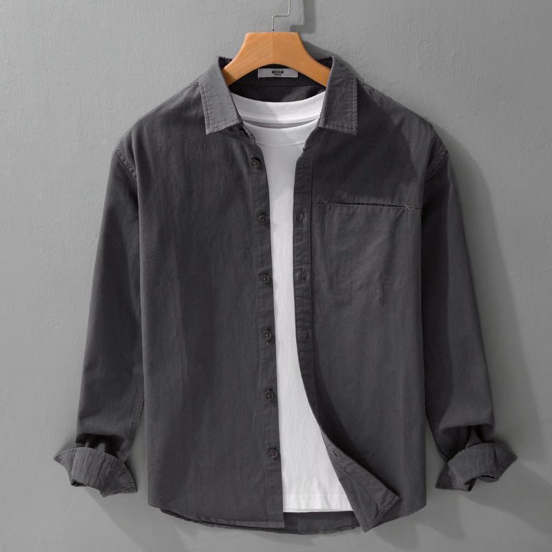 Herren Leichtes Baumwoll-Utility-Hemdjacke mit Kentkragen, Brusttasche und Relaxed-Fit Echoarchiv