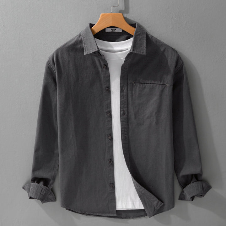 Herren Leichtes Baumwoll-Utility-Hemdjacke mit Kentkragen, Brusttasche und Relaxed-Fit Echoarchiv