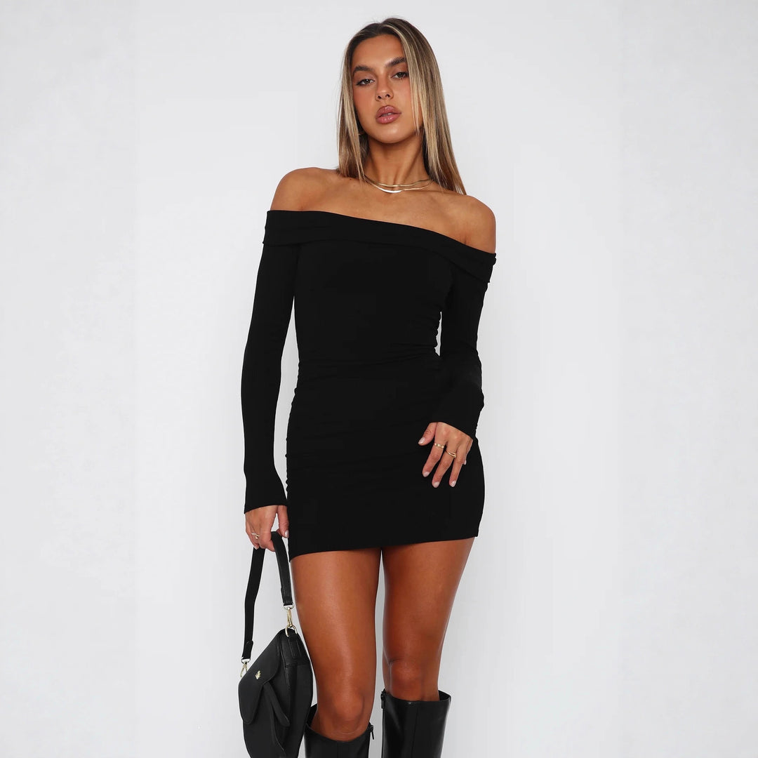 Damen Off-Shoulder Minikleid mit langen Ärmeln und taillierter Passform Echo Archiv