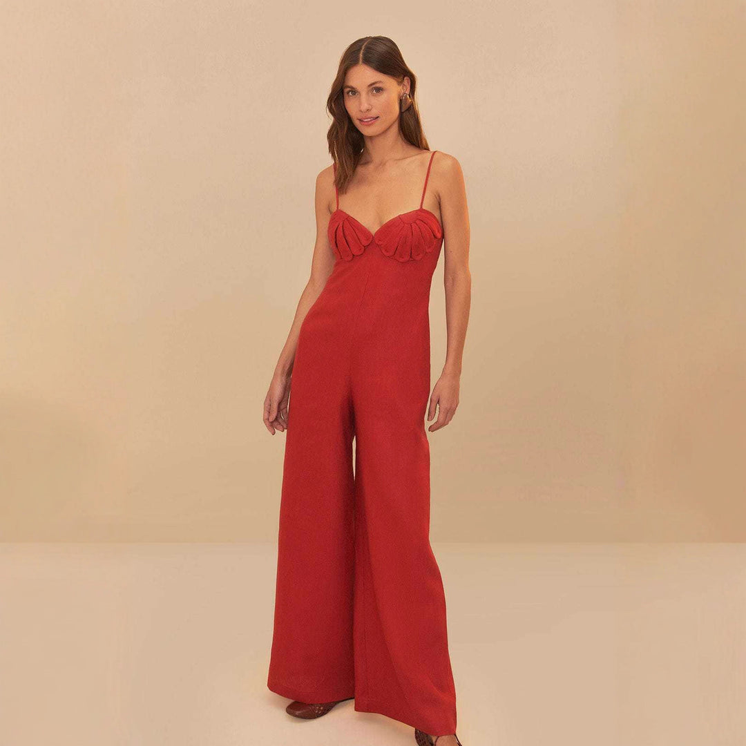Damen Eleganter Jumpsuit mit voluminösen Rüschendetails und fließendem Schnitt Echo Archiv