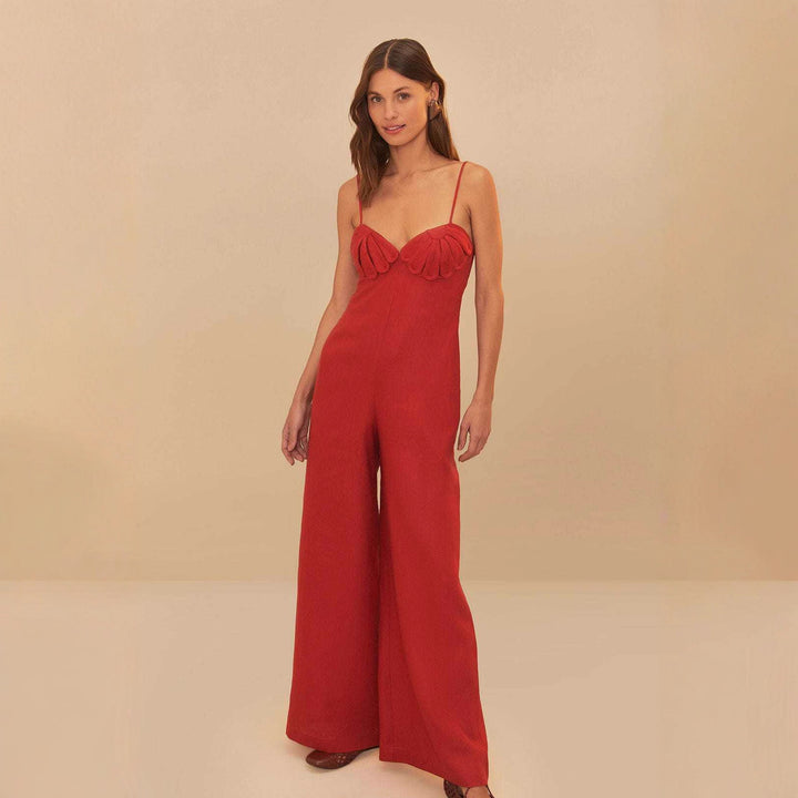 Damen Eleganter Jumpsuit mit voluminösen Rüschendetails und fließendem Schnitt Echo Archiv