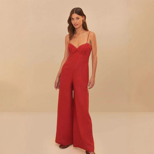 Damen Eleganter Jumpsuit mit voluminösen Rüschendetails und fließendem Schnitt Echo Archiv