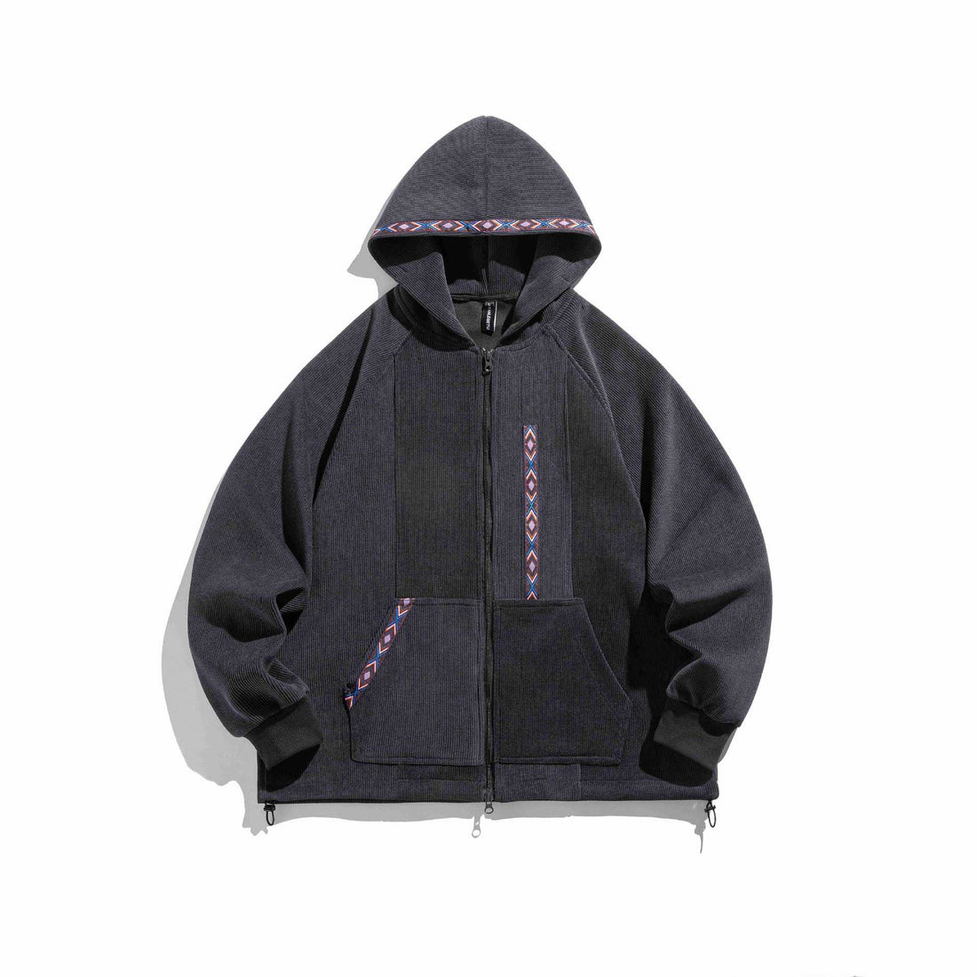 Unisex Oversize Kapuzen-Zipjacke aus geripptem French‑Terry mit Zierband Echoarchiv