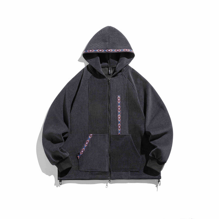 Unisex Oversize Kapuzen-Zipjacke aus geripptem French‑Terry mit Zierband Echoarchiv