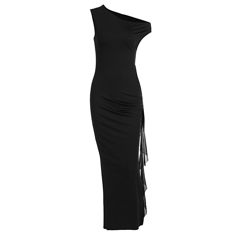 Damen elegantes Off-Shoulder Maxikleid mit hohem Schlitz und figurbetontem Schnitt Echo Archiv