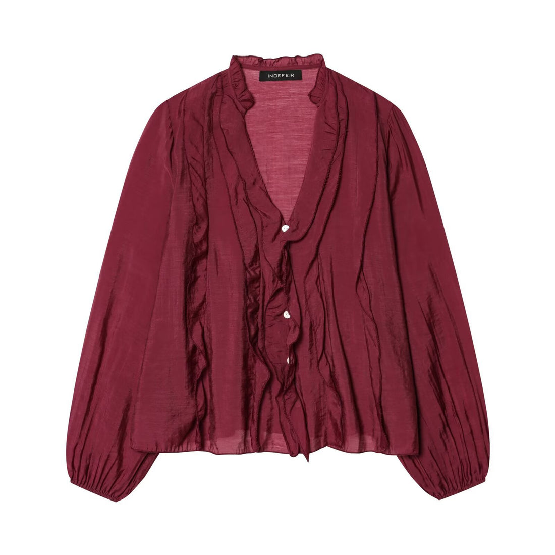 Damen Leichte Chiffon-Bluse mit Volantknopfleiste und Ballonärmeln Echo Archiv