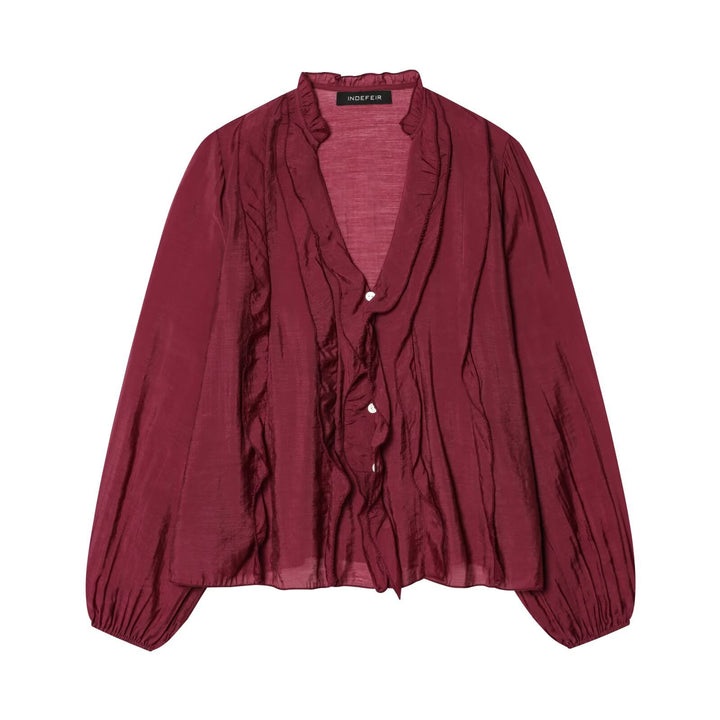 Damen Leichte Chiffon-Bluse mit Volantknopfleiste und Ballonärmeln Echo Archiv
