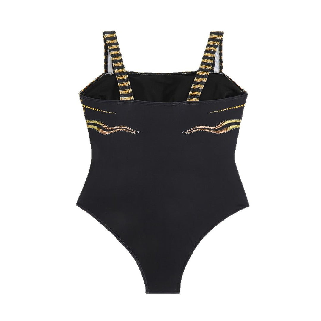 Damen Eleganter hochgeschnittener Sport-Badeanzug mit dekorativem Muster Echo Archiv