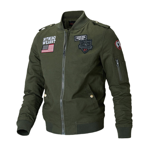 Herren nan militärisch inspirierte Bomberjacke mit Abzeichen, Ärmeltasche, Schulterpatten und geripptem Saum Echo Archiv