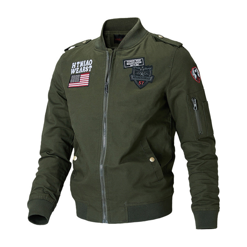 Herren nan militärisch inspirierte Bomberjacke mit gestickten Patches, Ärmeltasche, Schulterpatten und robustem Baumwoll-Twill Echo Archiv