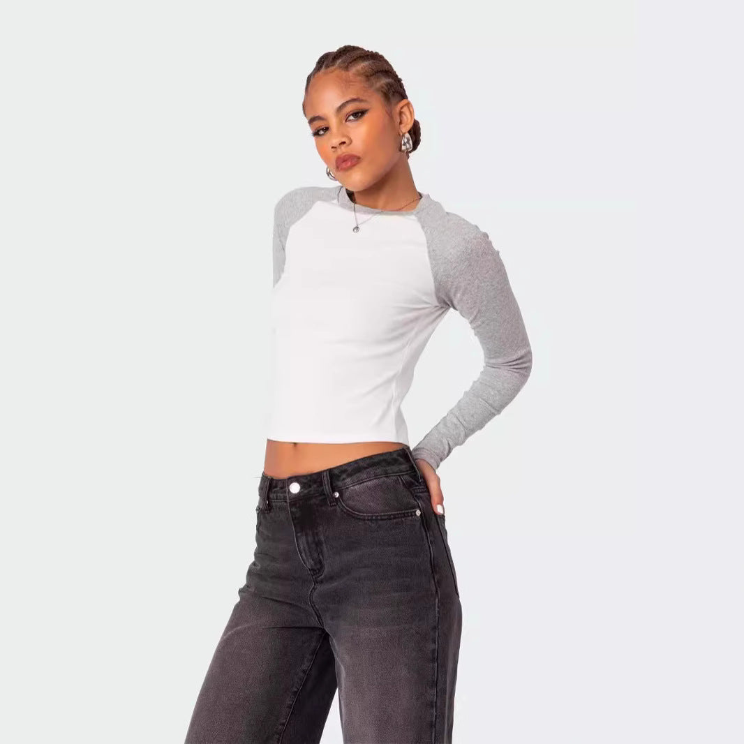 Damen Langarmshirt mit Kontrastärmeln und figurbetontem Schnitt Echo Archiv