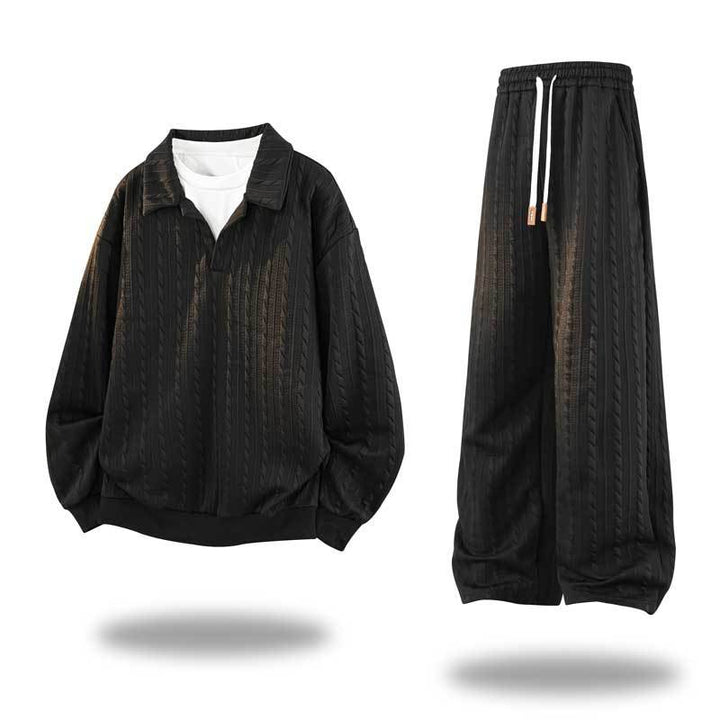 Herren Oversize Strukturiertes Lounge‑Set mit Polokragen, Zopfmuster‑Optik & weitem Bein Echoarchiv