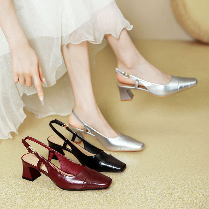 Damen Slingback-Pumps mit metallischem Obermaterial und edlem Blockabsatz Echoarchiv