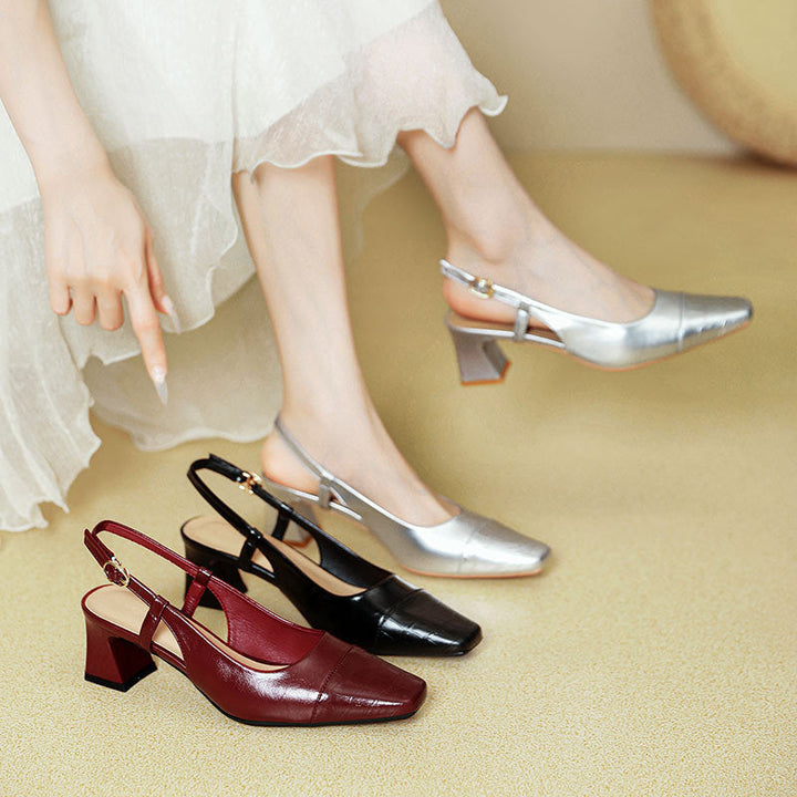 Damen Slingback-Pumps mit metallischem Obermaterial und edlem Blockabsatz Echoarchiv