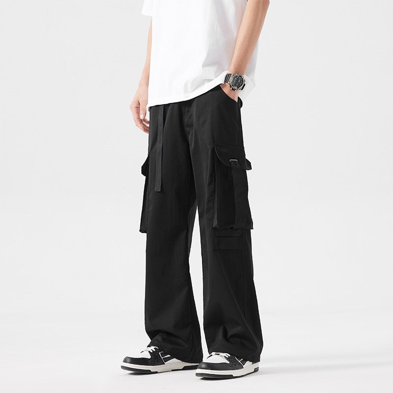 Herren Baggy-Cargohose mit extra großen Utility-Taschen, geradem Bein & integriertem Stoffgürtel Echoarchiv