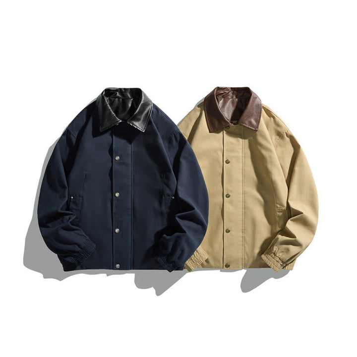 Herren Kurz geschnittene Blousonjacke mit Kunstlederkragen, Druckknopfleiste und elastischen Bündchen Echo Archiv