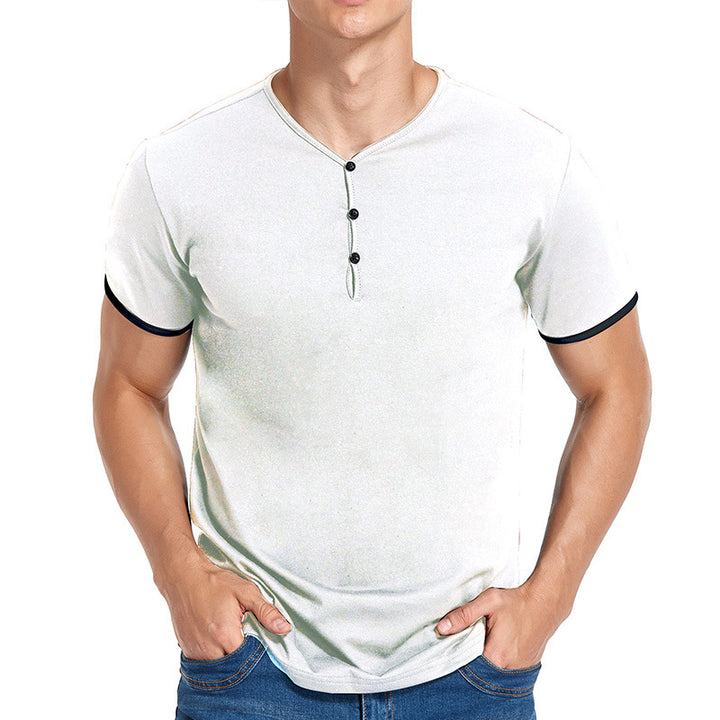 Herren Kurzarm Henley-T-Shirt mit modischem Stehkragen und detailreicher Knopfleiste Echoarchiv