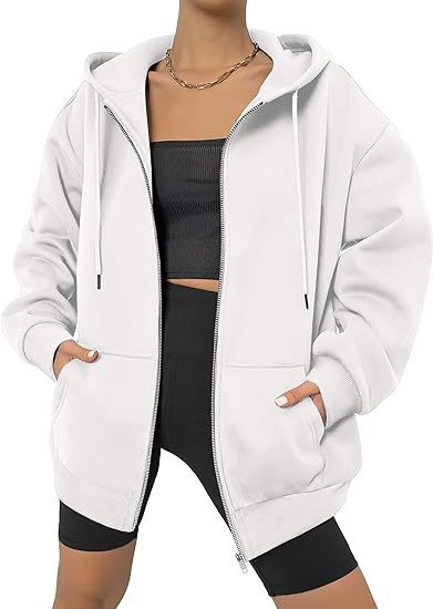 Damen nan oversized Zip-Kapuzenjacke mit kontrastierendem Reißverschluss, doppellagiger Kapuze und Kängurutasche Echo Archiv