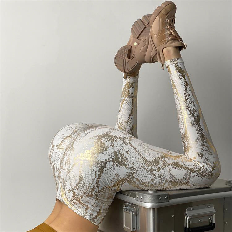 Damen nan hoch taillierte Sportleggings mit formender Kompression und strukturierter Schlangenprägung Echo Archiv