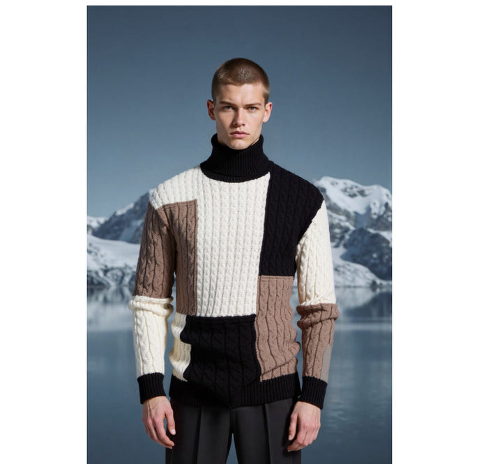 Herren modischer Strickpullover mit strukturiertem Zopfmuster und Stehkragen Echoarchiv