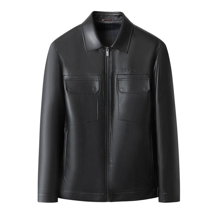 Herren Premium-Lederblouson im Hemdjacken-Stil mit Brustpattentaschen Echo Archiv