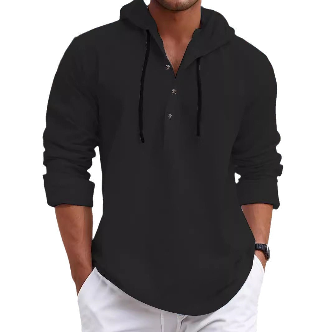 Herren modernes Kapuzenshirt mit Knopfleiste und lässiger Passform Echoarchiv