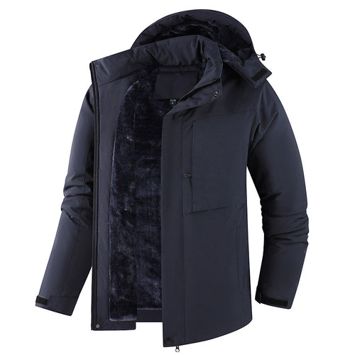Herren Plüschgefütterte Winterparka mit Kapuze, winddichter Hülle & verdeckter Frontleiste Echoarchiv