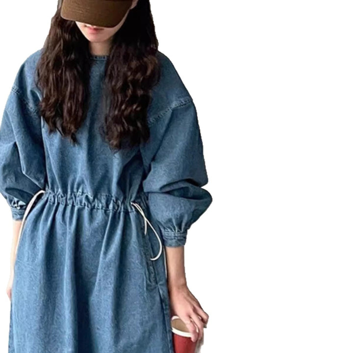 Damen Denim-Midikleid mit Kordelzugtaillierung Echoarchiv