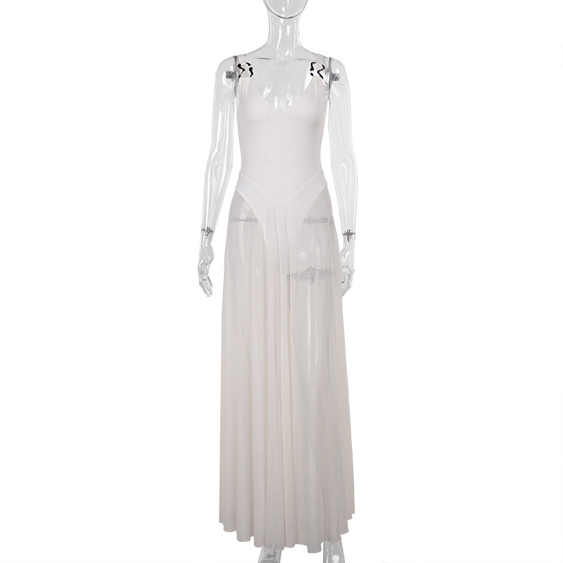 Damen Stilvolles Maxikleid mit transparentem Rock und elegantem V-Ausschnitt Echo Archiv