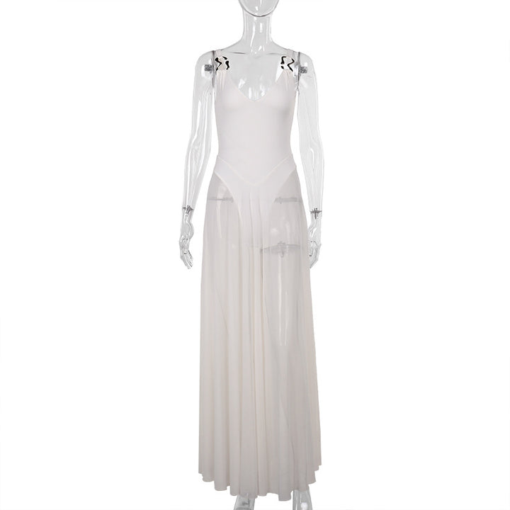 Damen Stilvolles Maxikleid mit transparentem Rock und elegantem V-Ausschnitt Echo Archiv