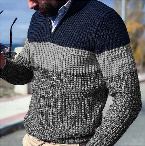 Herren Strickpullover mit strukturierter Oberfläche und halben Reißverschluss Echoarchiv
